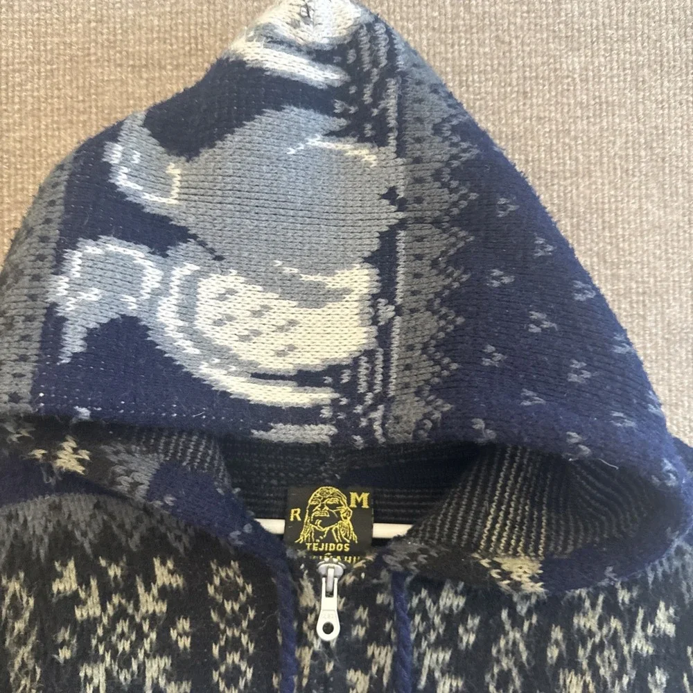 Tejidos Ruminahui VTG Full Zip Hooded Penguin Sweater Size Large Pockets